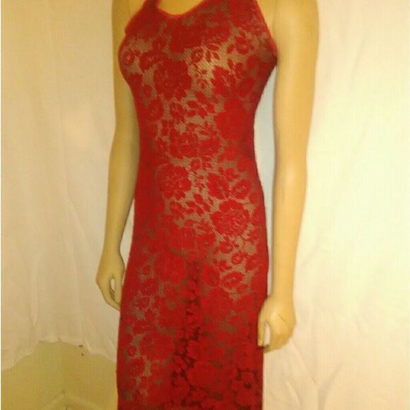 PRIVATE LUXURIES sheer Red spaghetti strap dress, - Picture 2 of 5